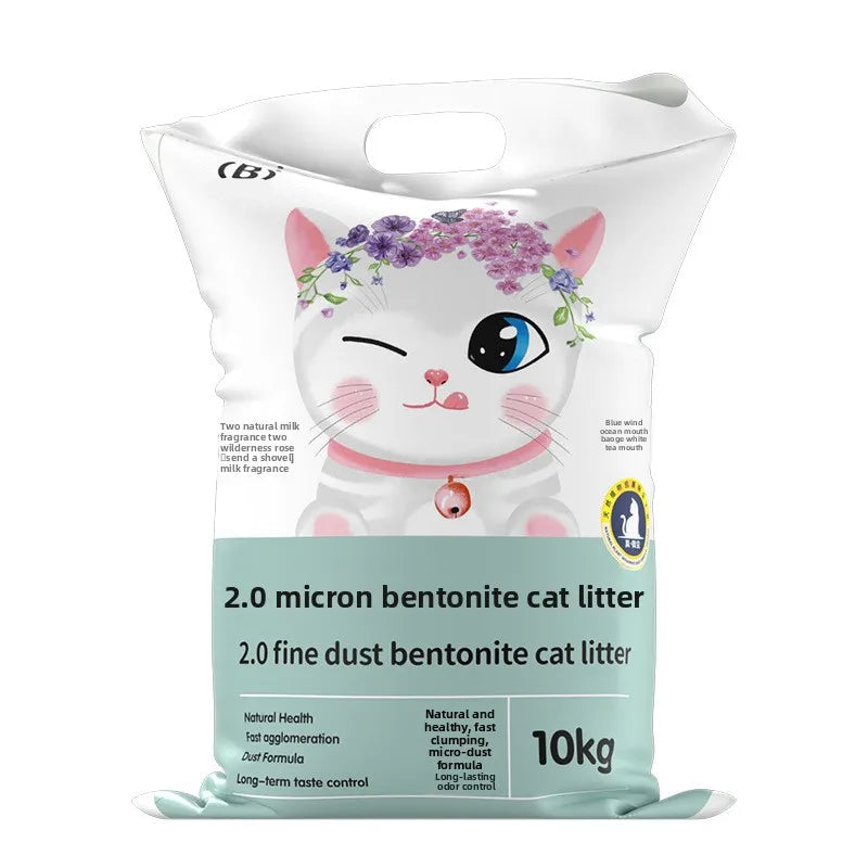 10kg bag of fine bentonite clumping cat litter for odour control and easy cleaning