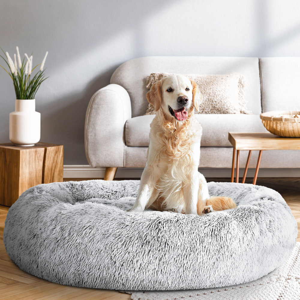 Calming Extra Large Soft Plush Pet Bed in Charcoal