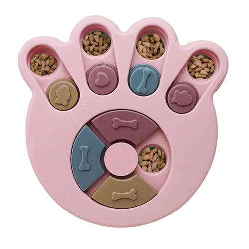 pink dog puzzle with dog food on a white background