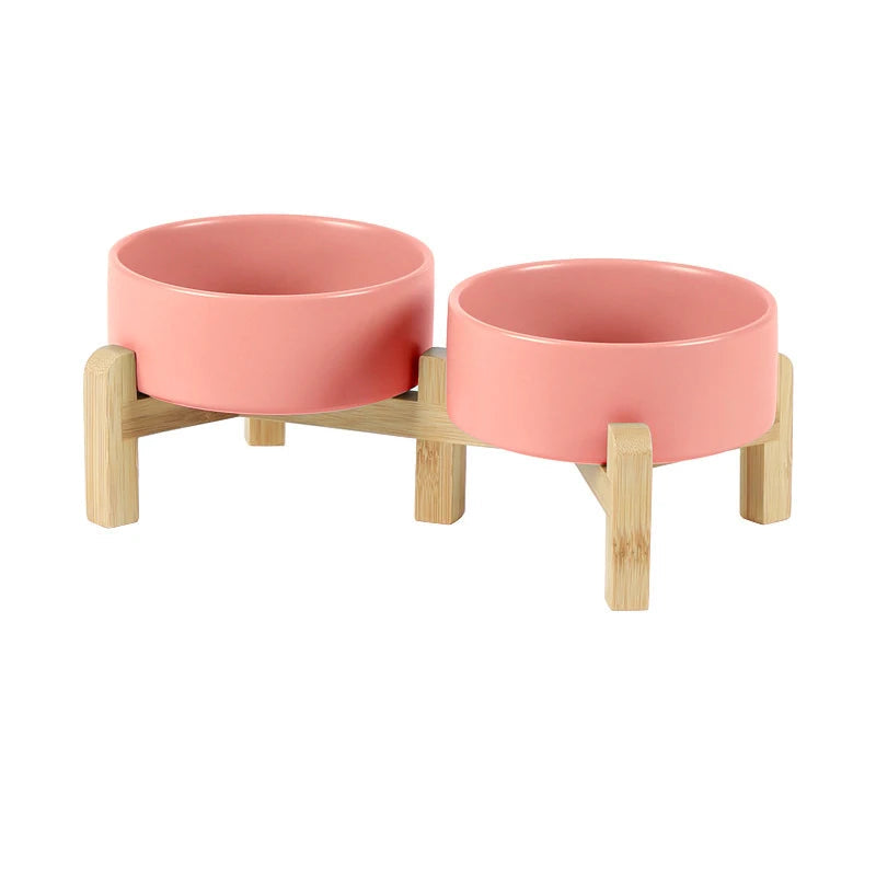 Double Ceramic Pet Bowl with Stand