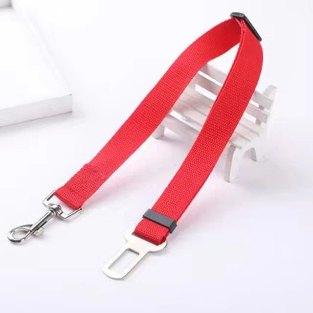 Red adjustable car seatbelt pet leash for dogs