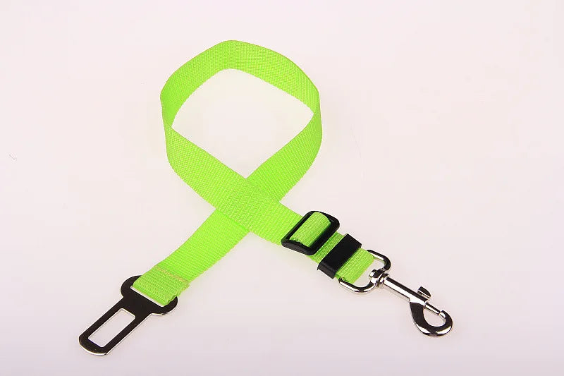 Green adjustable car seatbelt pet leash for dogs