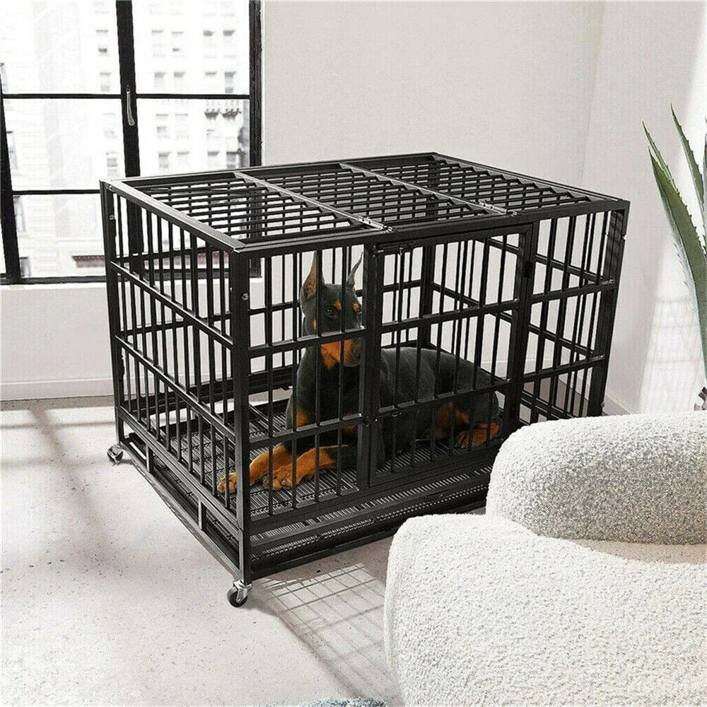 XXL Heavy Duty Dog Crate with Wheels and Tray