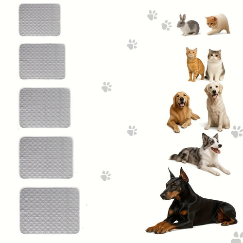 Dog lying on blue cooling mat for summer