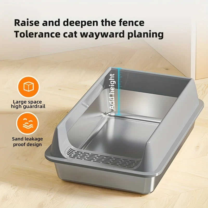 Splash-Proof Stainless Steel Litter Box