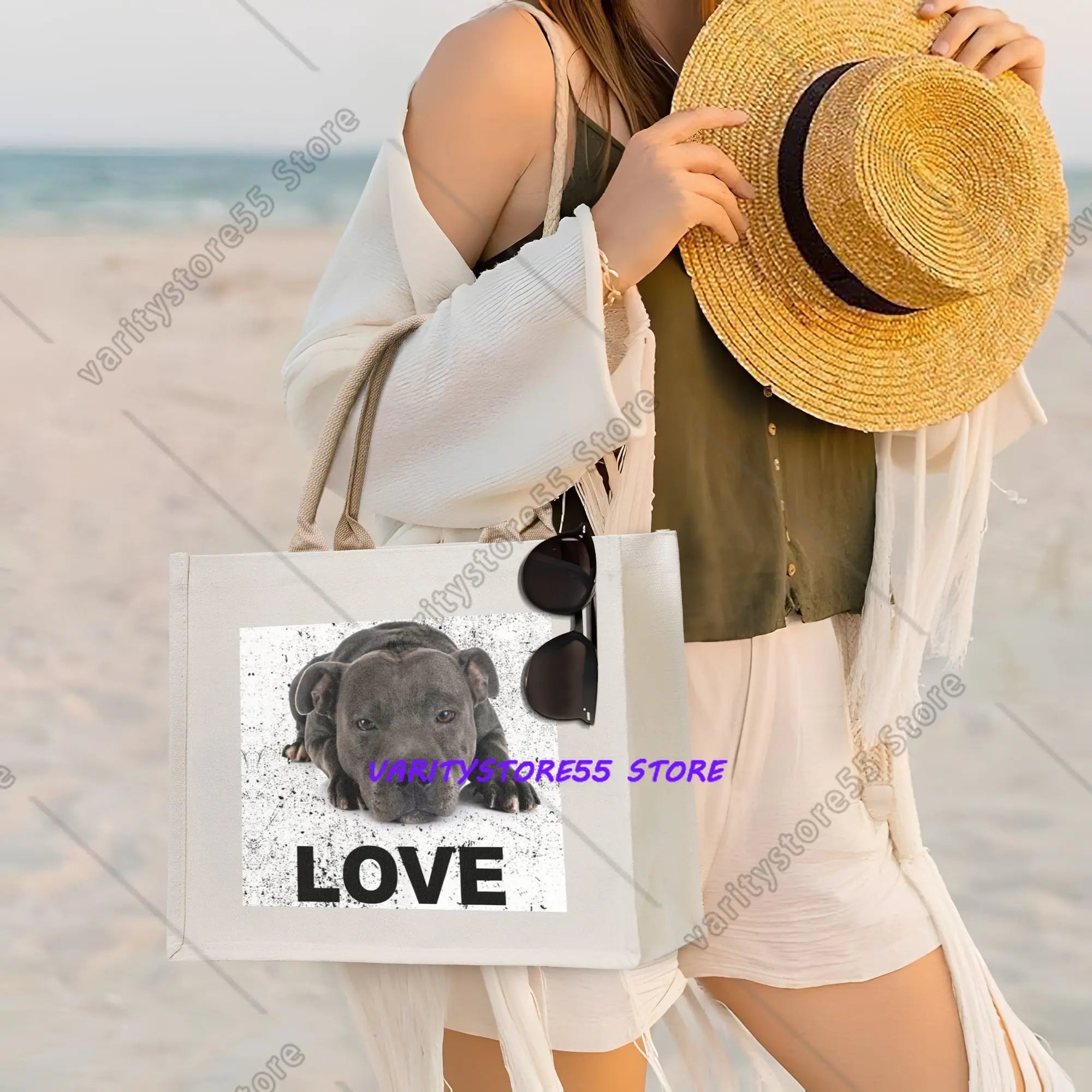 Custom Staffy Dog Canvas Shopping Bag