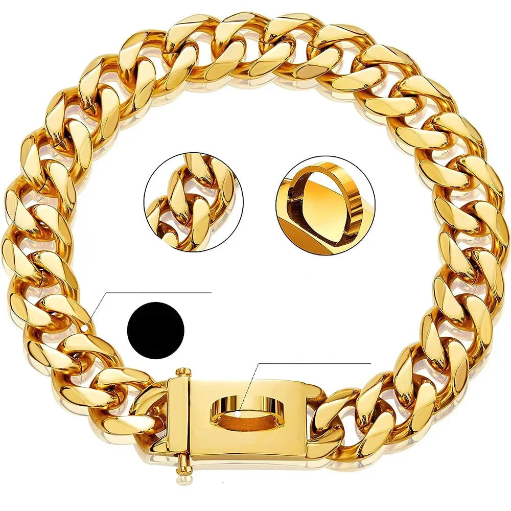 19mm Gold Chain Dog Collar and Snap Buckle