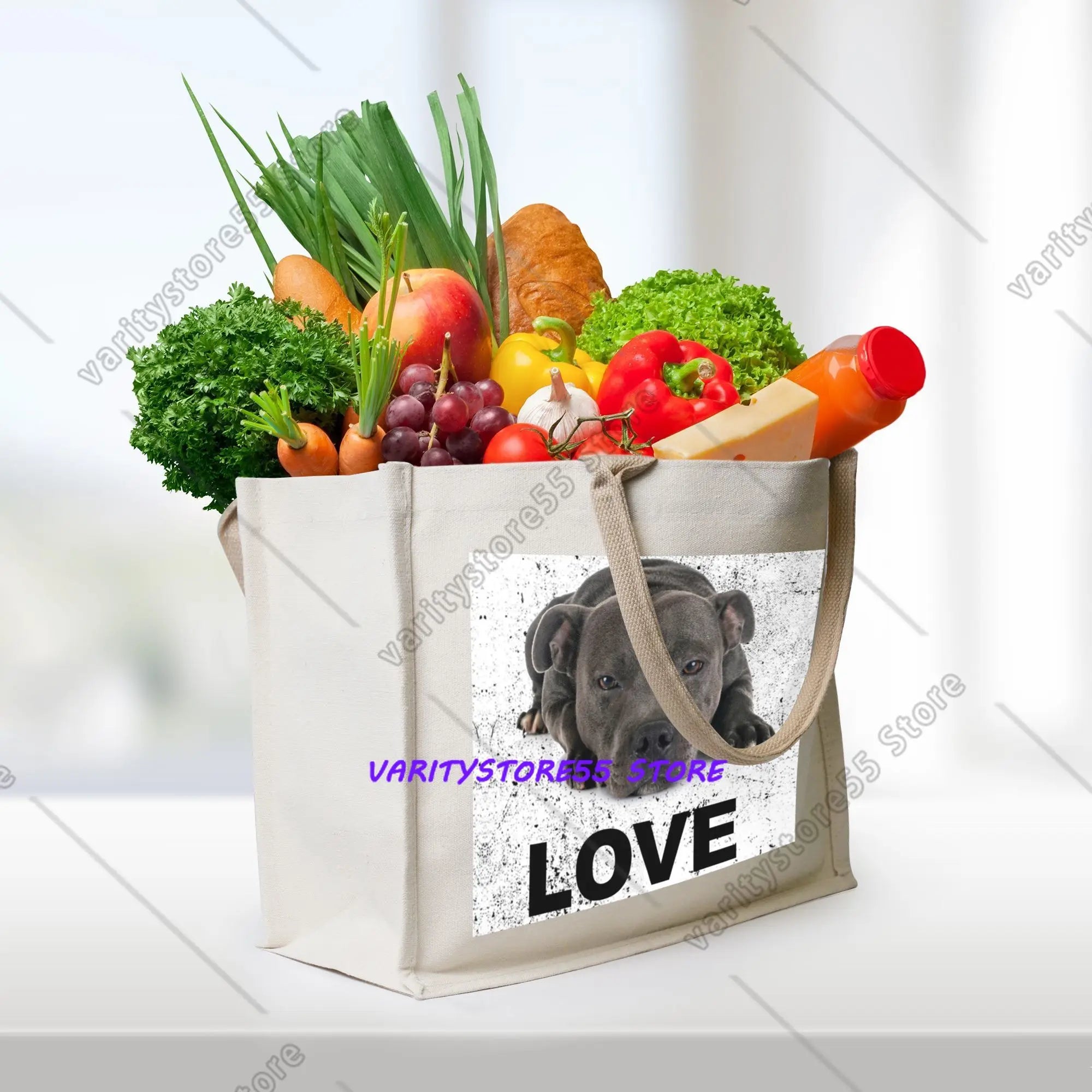 Custom Staffy Dog Canvas Shopping Bag