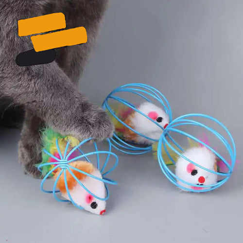 Colorful Mouse in Cage Cat Toy for cats