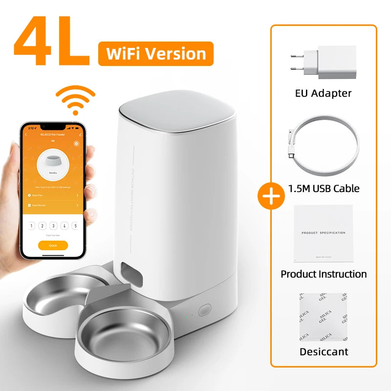 WiFi smart automatic pet feeder, 4L double bowl