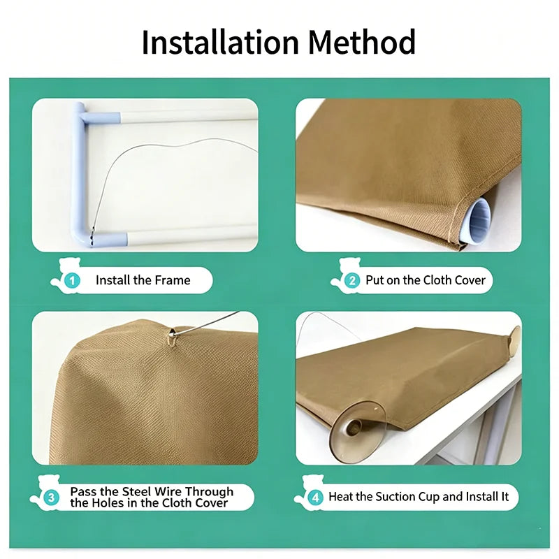 The four step installation method for the frame and suction cups