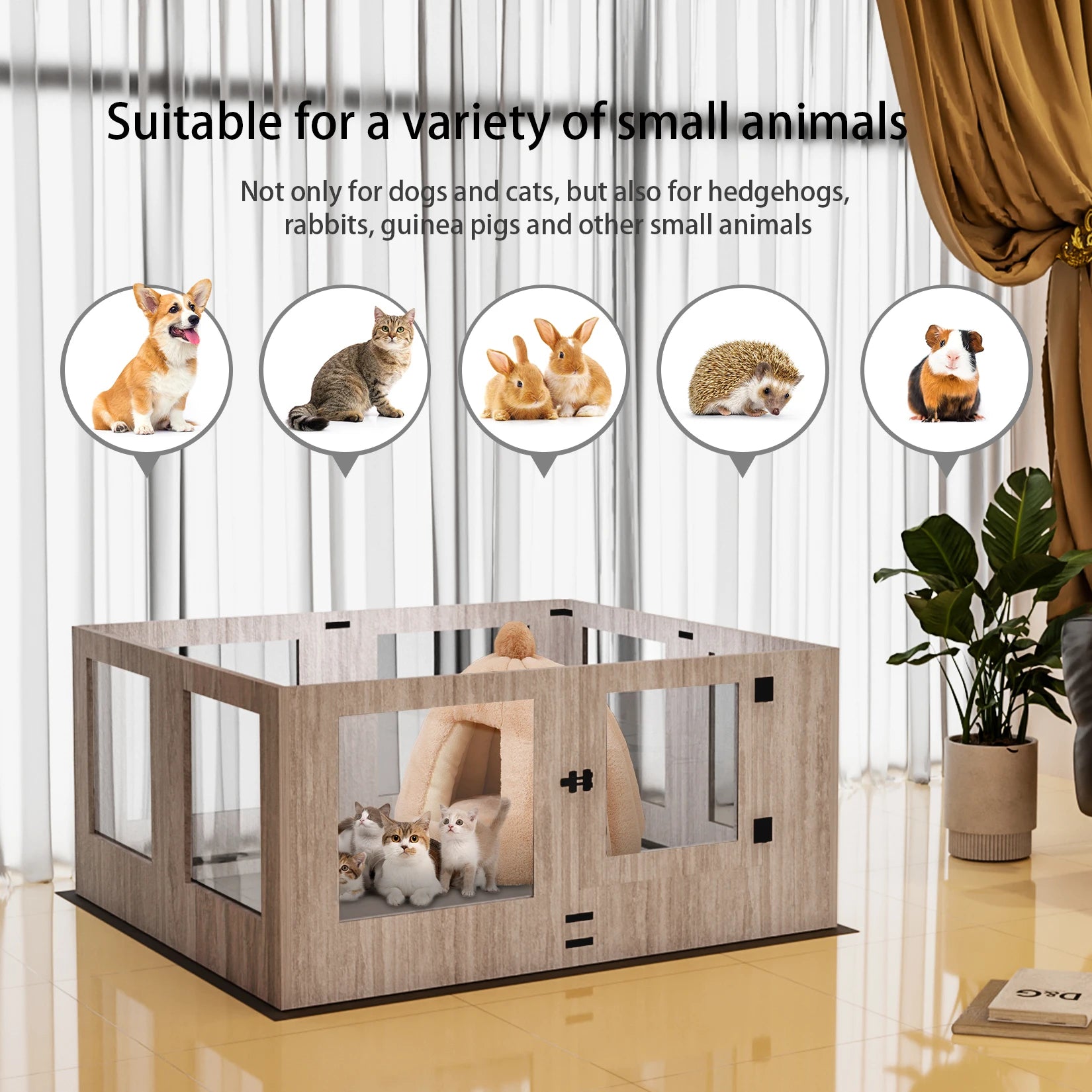 Tempered Glass Dog Playpen with Waterproof Pad