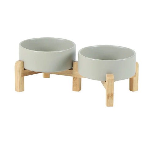 Double Ceramic Pet Bowl with Stand