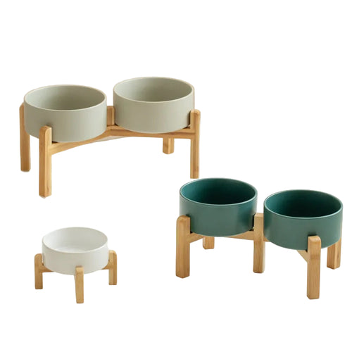 Double Ceramic Pet Bowl with Stand