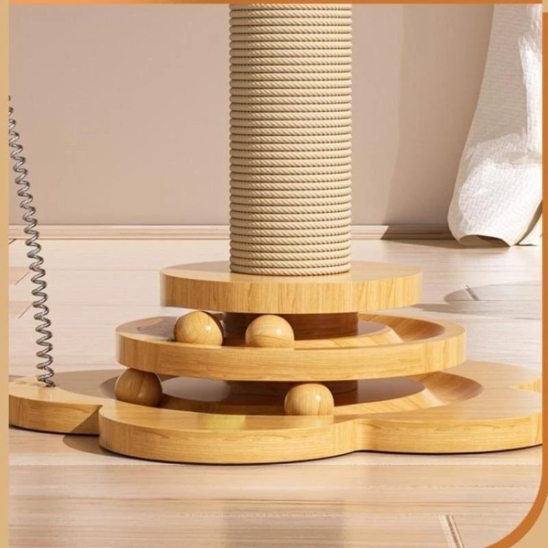 Wooden Cat Turntable with Sisal Scratching Post