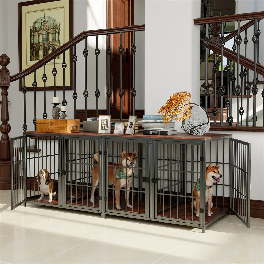 Heavy Duty Dog Crate with Divider and Four Doors