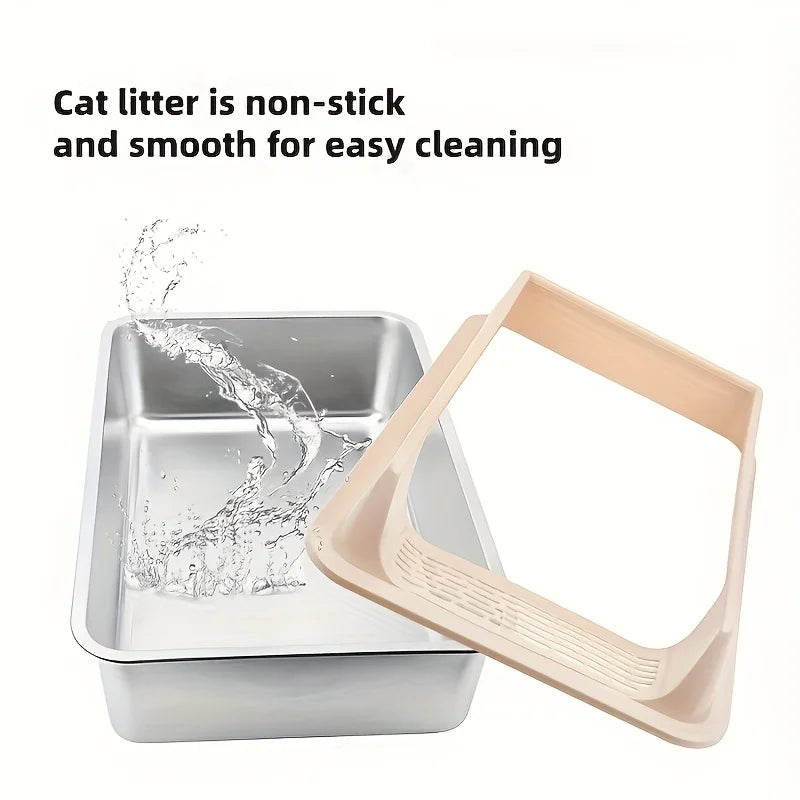 Splash-Proof Stainless Steel Litter Box