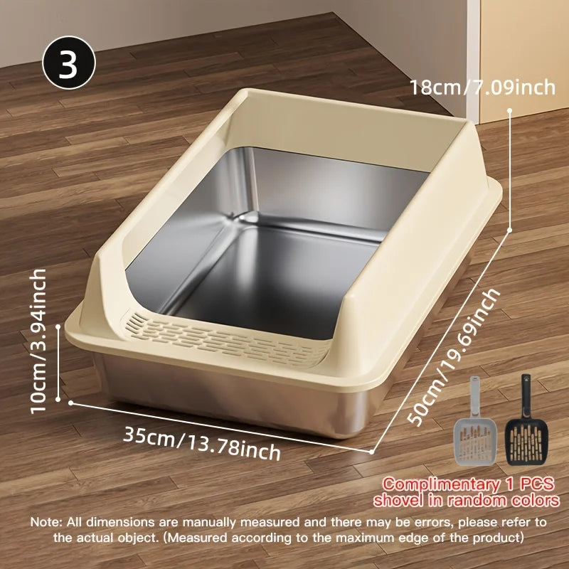 Splash-Proof Stainless Steel Litter Box