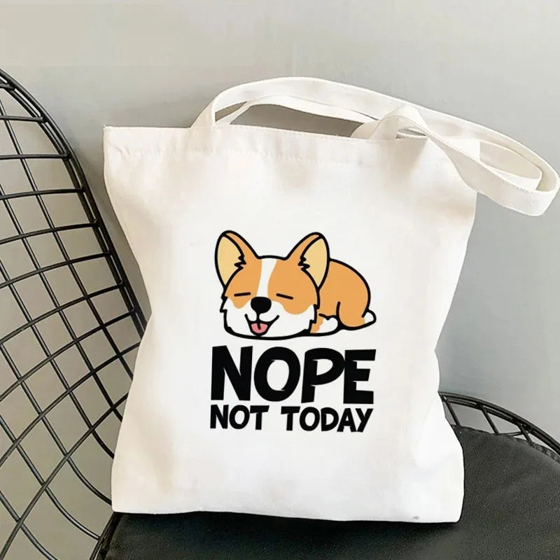 Corgi Dog Print Canvas Tote Bag