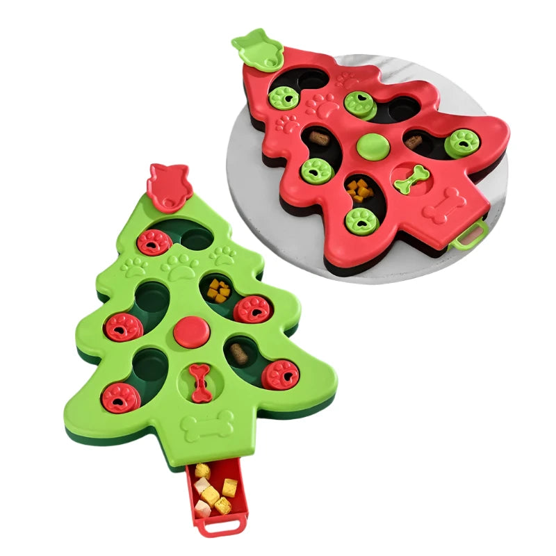 Christmas Tree Dog Puzzle Bowl - Fun Slow Feeder Toy