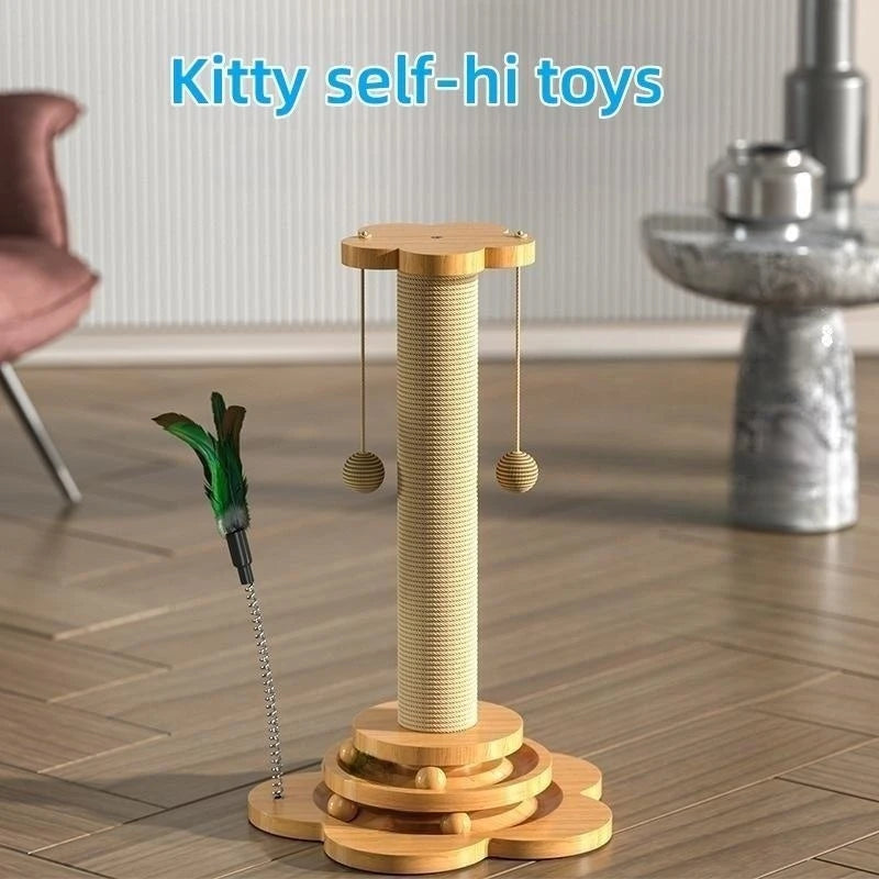 Wooden Cat Turntable with Sisal Scratching Post