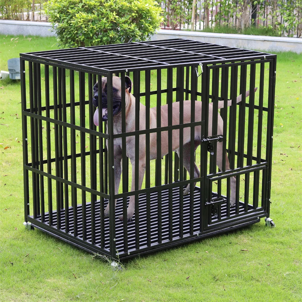 XXL Heavy Duty Dog Crate with Wheels and Tray