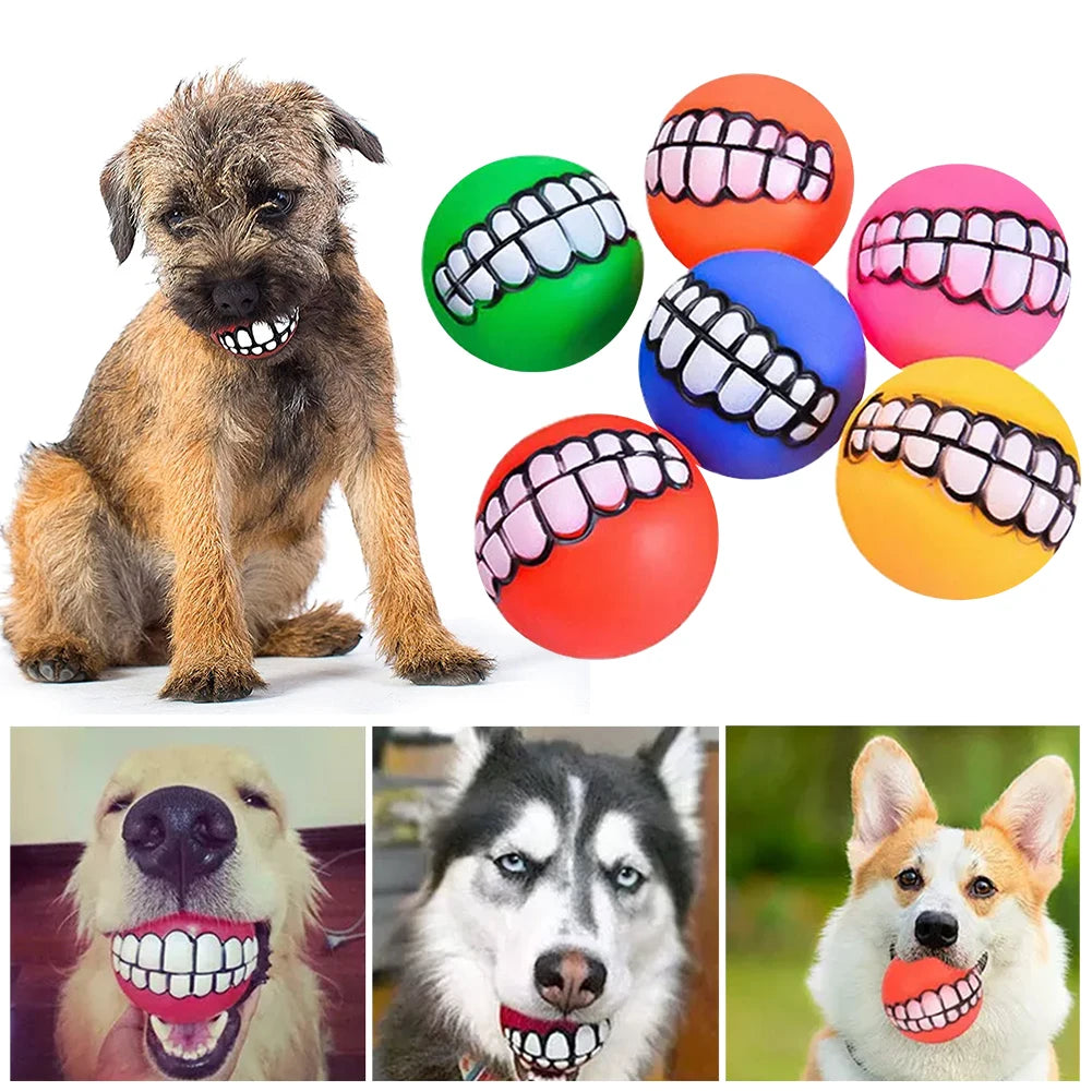 Rubber Squeaky Teeth Ball Chew Toys Pack