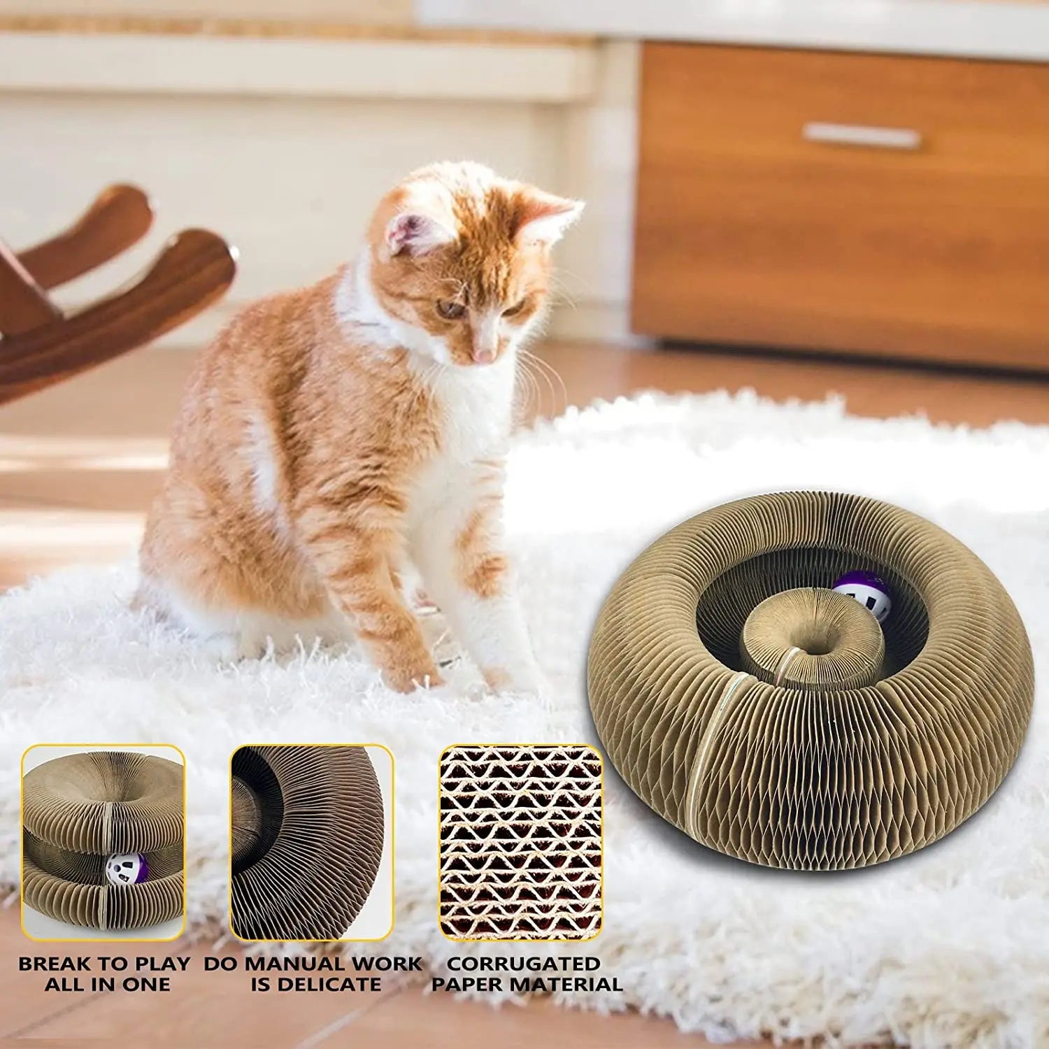 Round Cat Scratch Board with Ball Toy