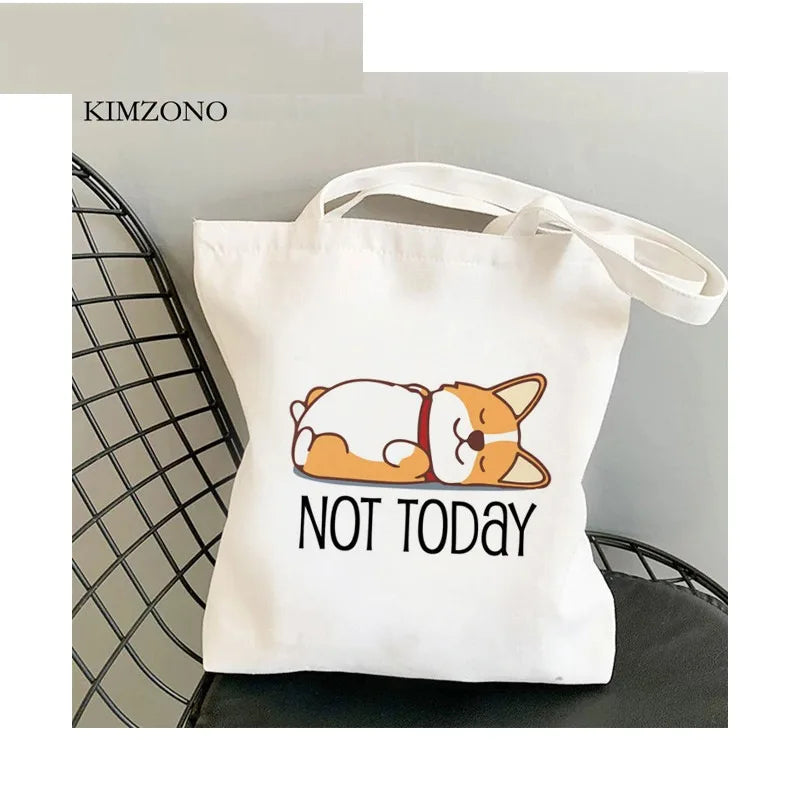 Corgi Dog Print Canvas Tote Bag