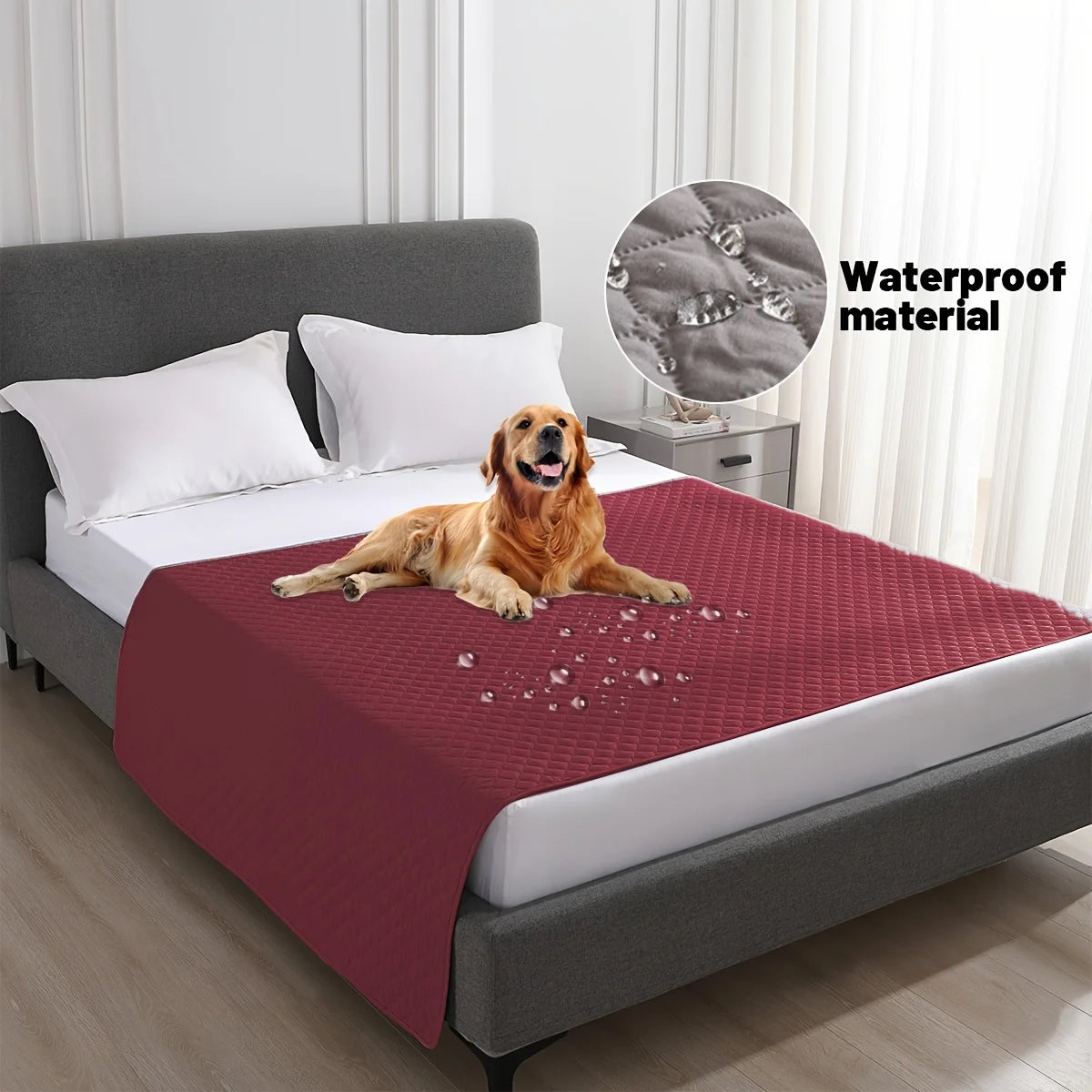 Red waterproof dog bed cover and furniture protector