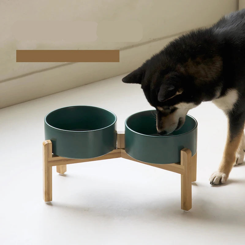 Double Ceramic Pet Bowl with Stand