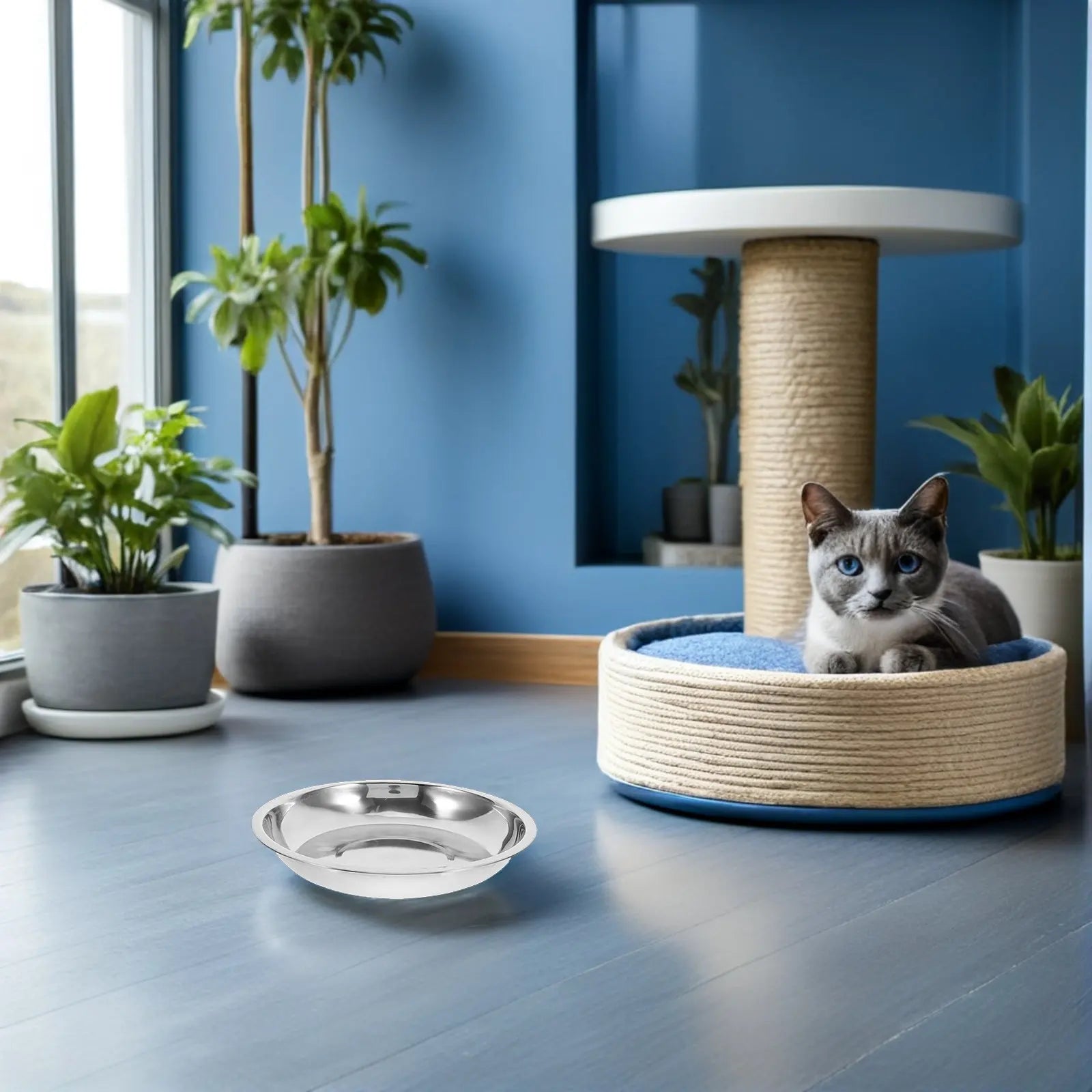 Flat Shallow Metal Feeding Pet Bowl
