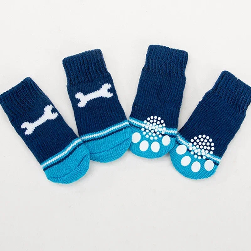 Paw Printed Anti-slip Dog Socks in Blue Bone
