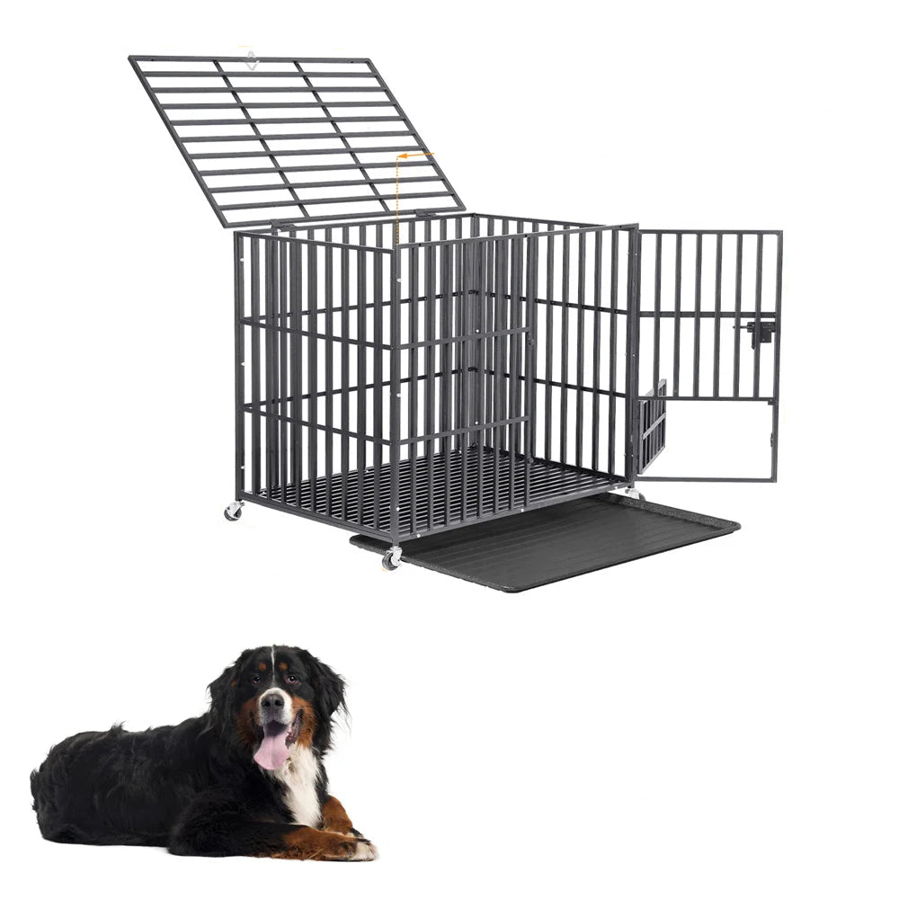 XXL Heavy Duty Dog Crate with Wheels and Tray