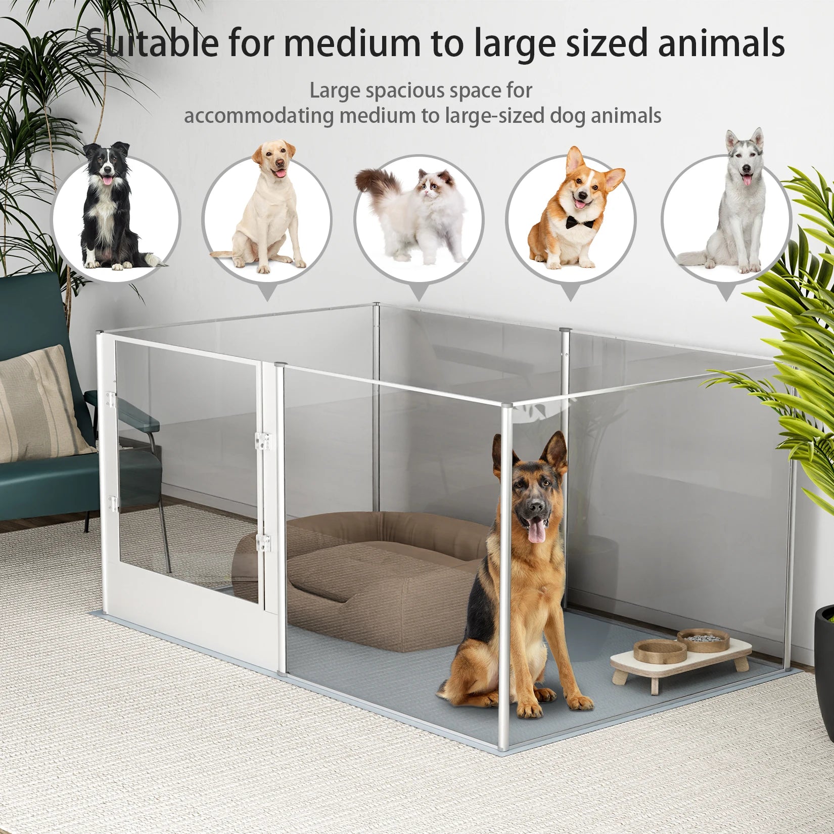 6-Panel Acrylic Dog Playpen with Waterproof Mat – Heavy Duty Indoor Kennel