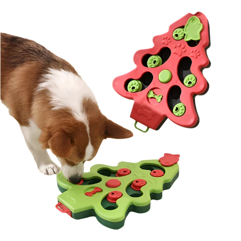 Christmas Tree Dog Puzzle Bowl - Fun Slow Feeder Toy