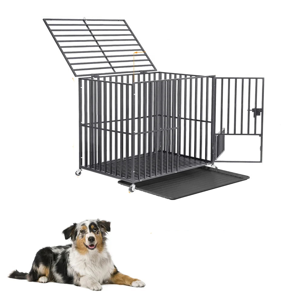 XXL Heavy Duty Dog Crate with Wheels and Tray
