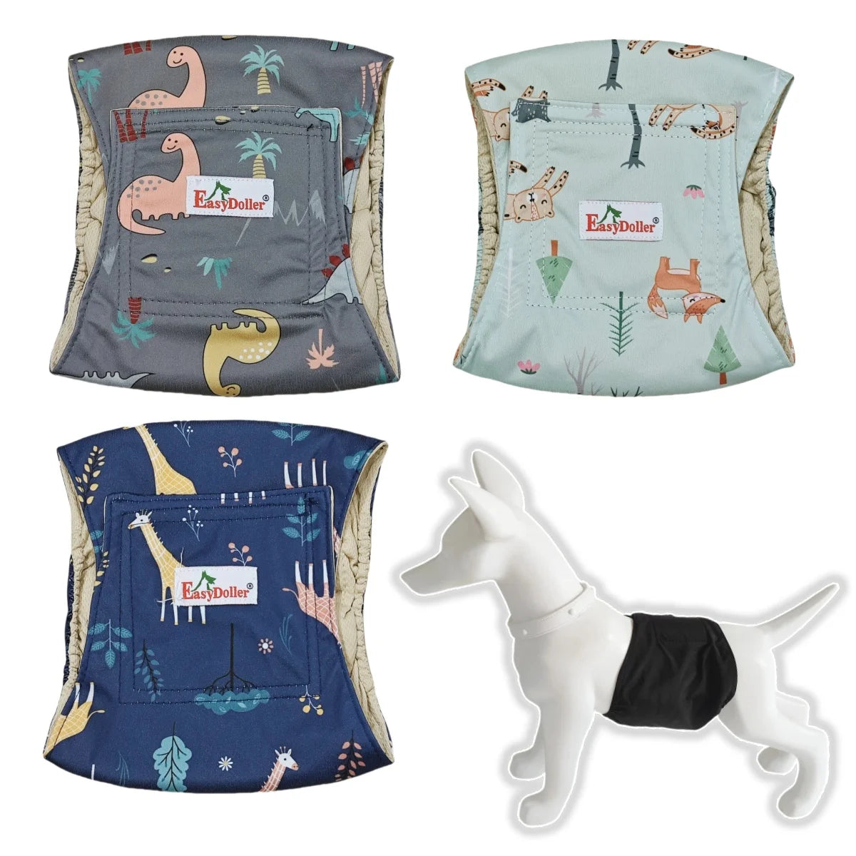 3pcs Washable Dog Diapers - Reusable Belly Bands with Adjustable Fastener