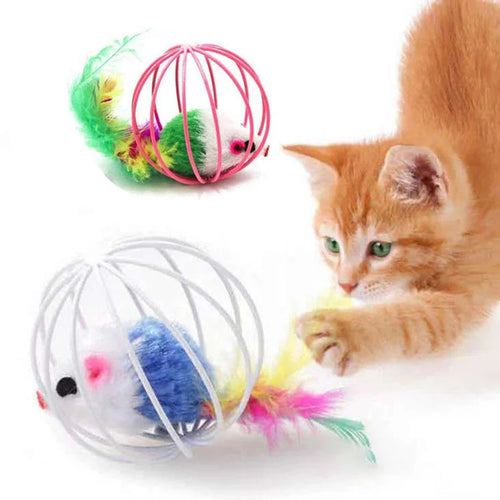 Colorful Mouse in Cage Cat Toy for cats