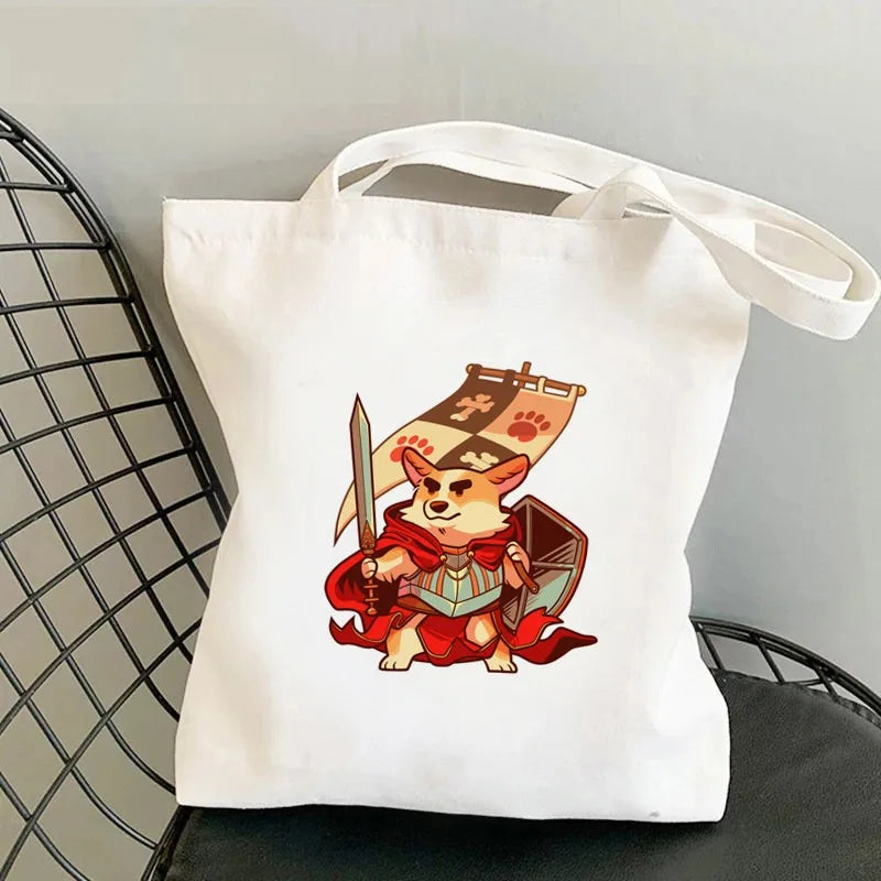 Corgi Dog Print Canvas Tote Bag