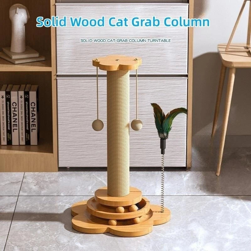 Wooden Cat Turntable with Sisal Scratching Post