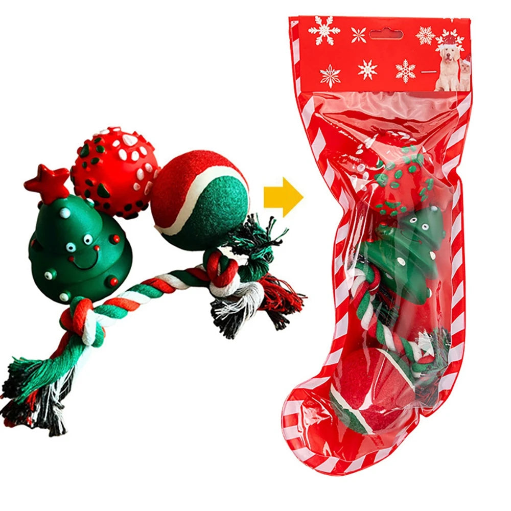 Christmas Stocking Dog Toys Set Gift