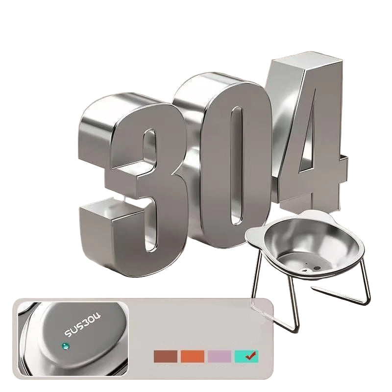 Cats Stainless Steel Tilted Neck Guard Food Bowl