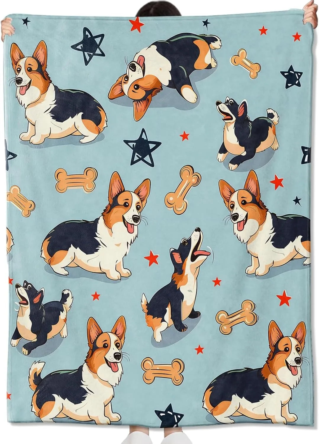 Thin Fleece Corgi Printed Blanket