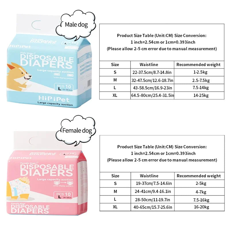 10pcs Disposable Pet Diapers for Male and Female Dog