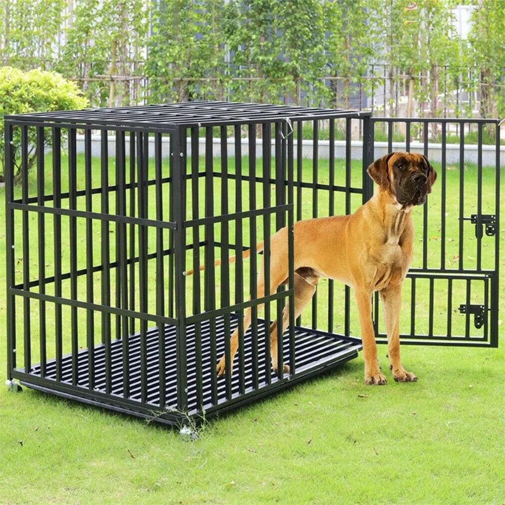 XXL Heavy Duty Dog Crate with Wheels and Tray