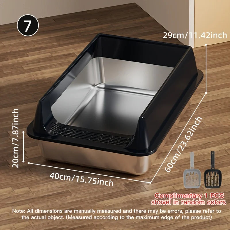 Splash-Proof Stainless Steel Litter Box