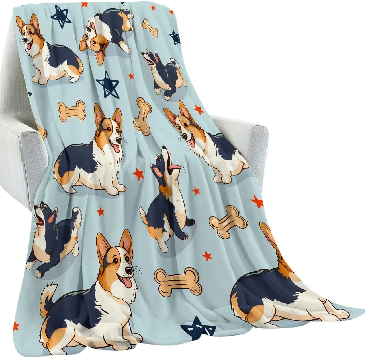 Thin Fleece Corgi Printed Blanket