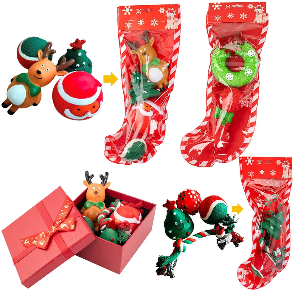 Christmas Stocking Dog Toys Set Gift