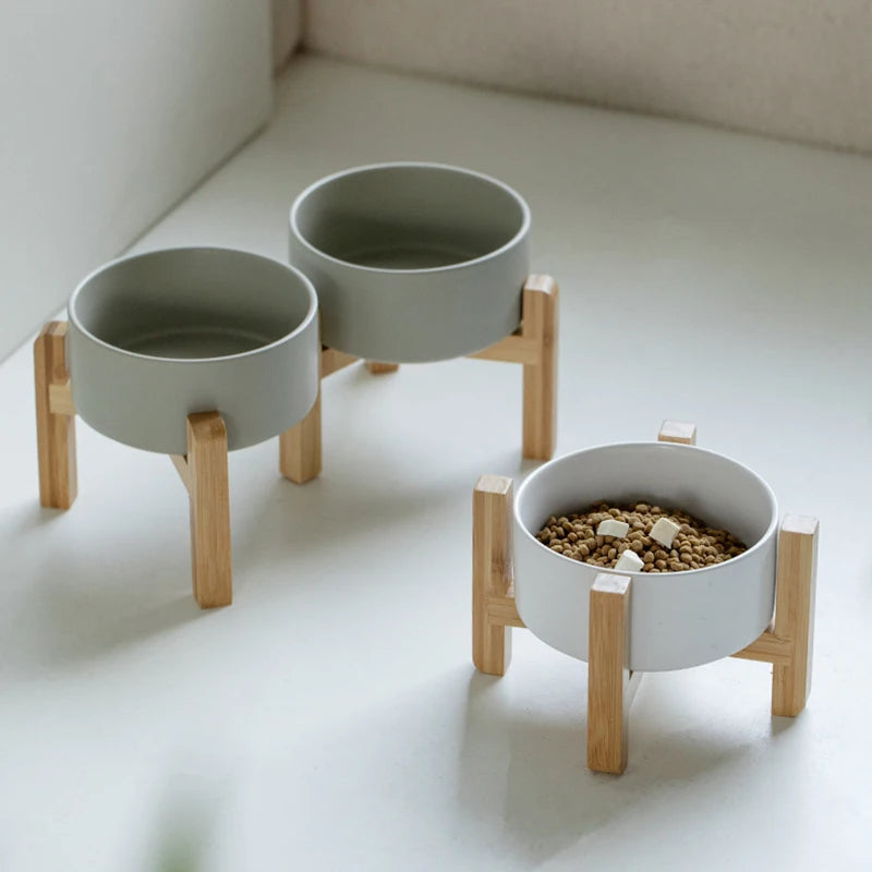 Double Ceramic Pet Bowl with Stand